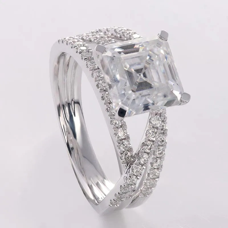 3.0ct Asscher Moissanite Diamond Split Twist Ring