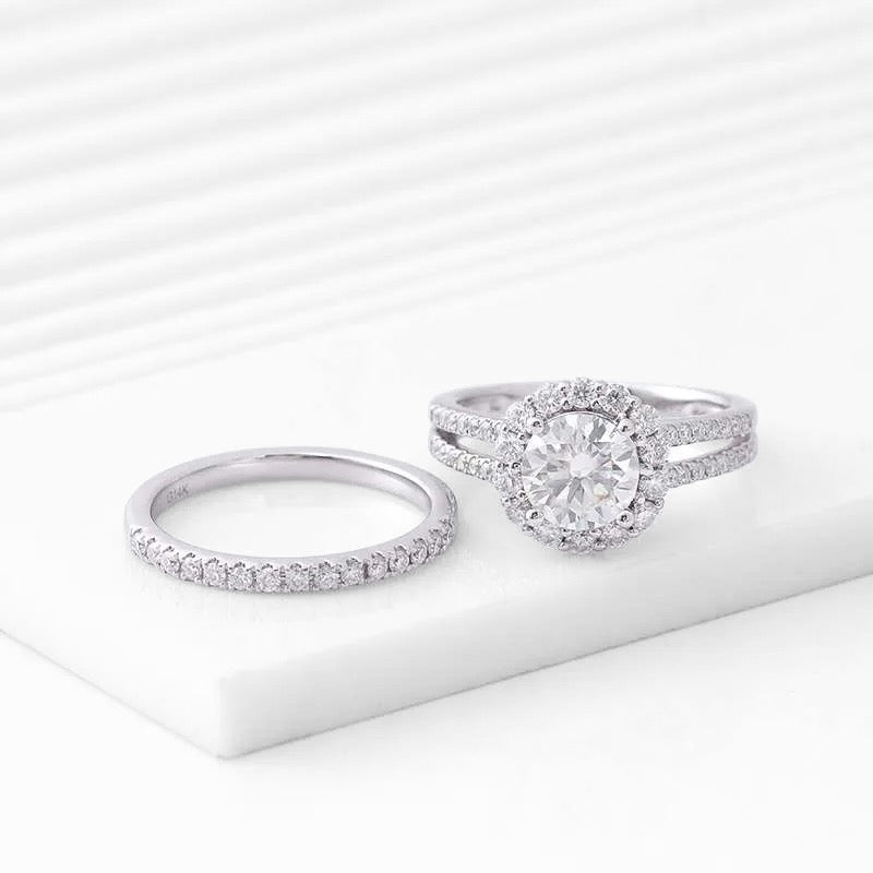 Premium Moissanite Diamond Three-Band Design Halo Ring