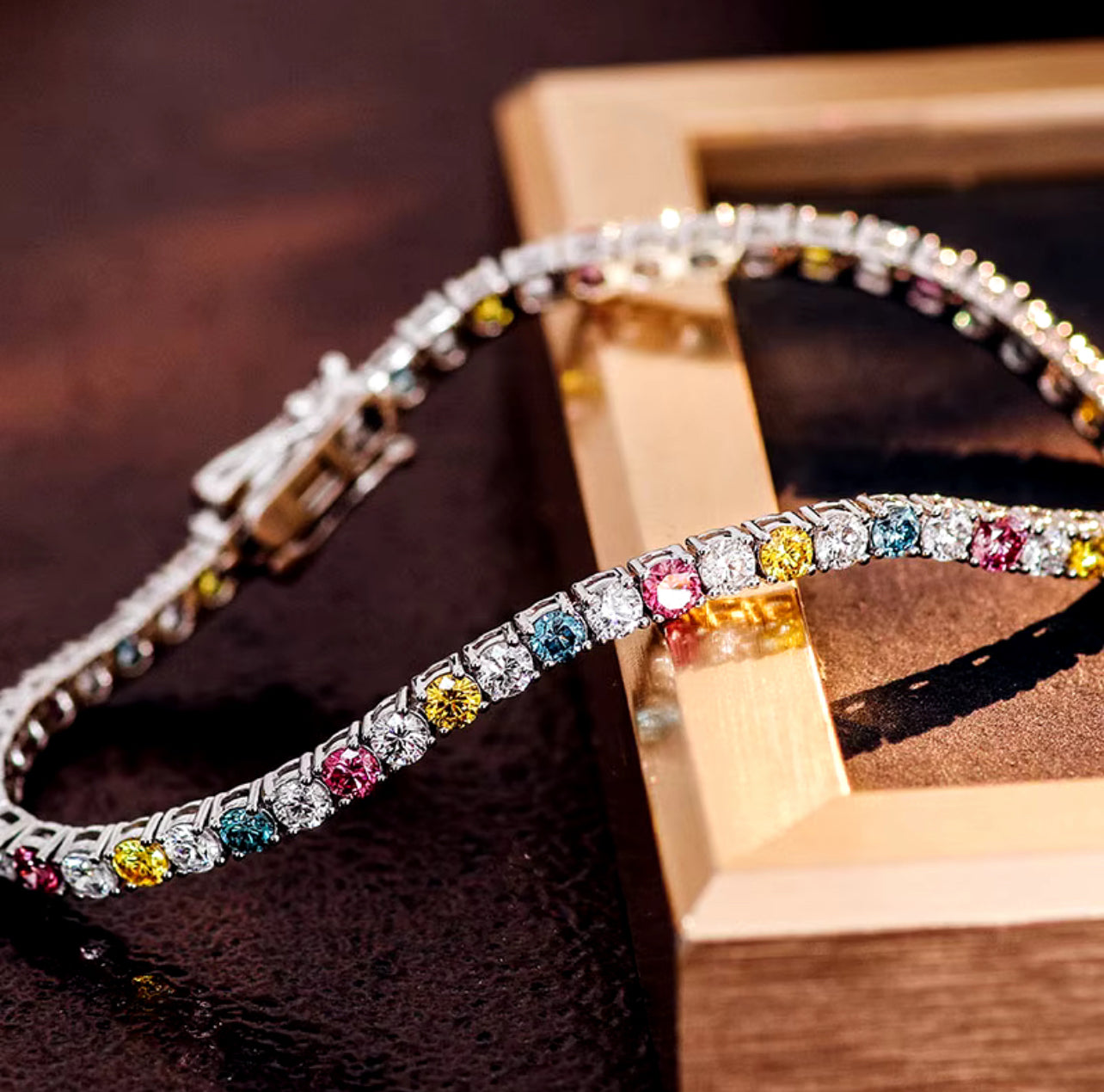 Multicolored Moissanite Tennis Bracelet in 10k Gold