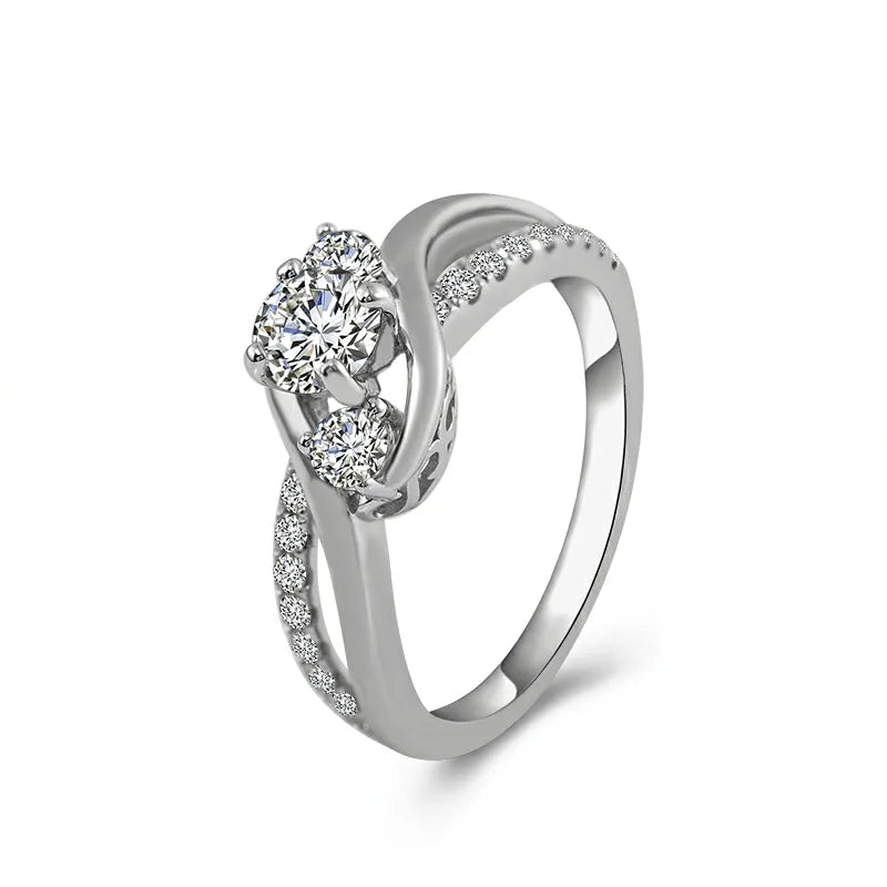 Three Stone Petite Moissanite Diamond Twisted Vine Ring