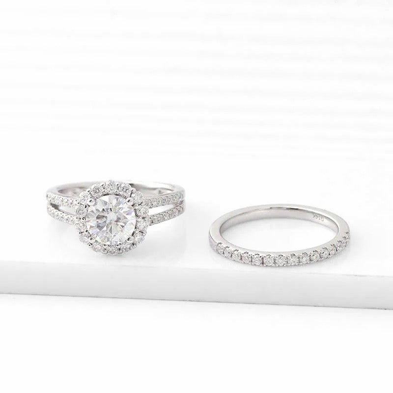 Premium Moissanite Diamond Three-Band Design Halo Ring