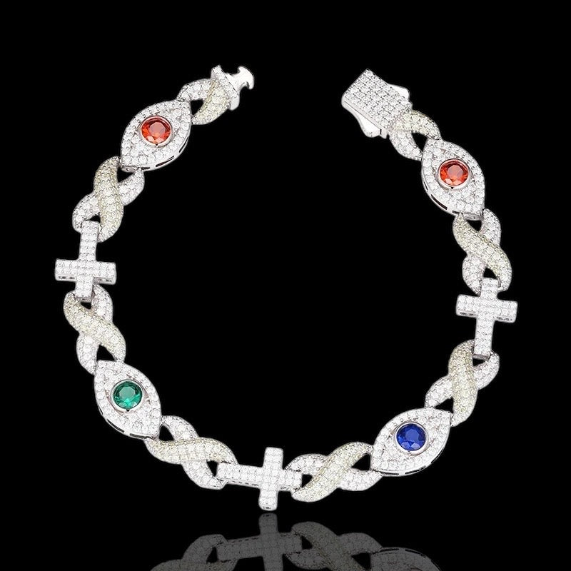 VVS Moissanite Infinity Cross Evil Eye Cuban Bracelet