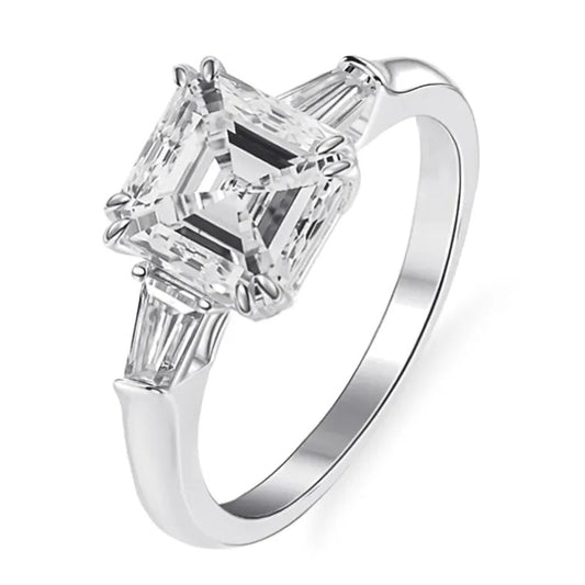 3.5ct Asscher & Baguette Cut Moissanite Diamond 3-Stone Ring