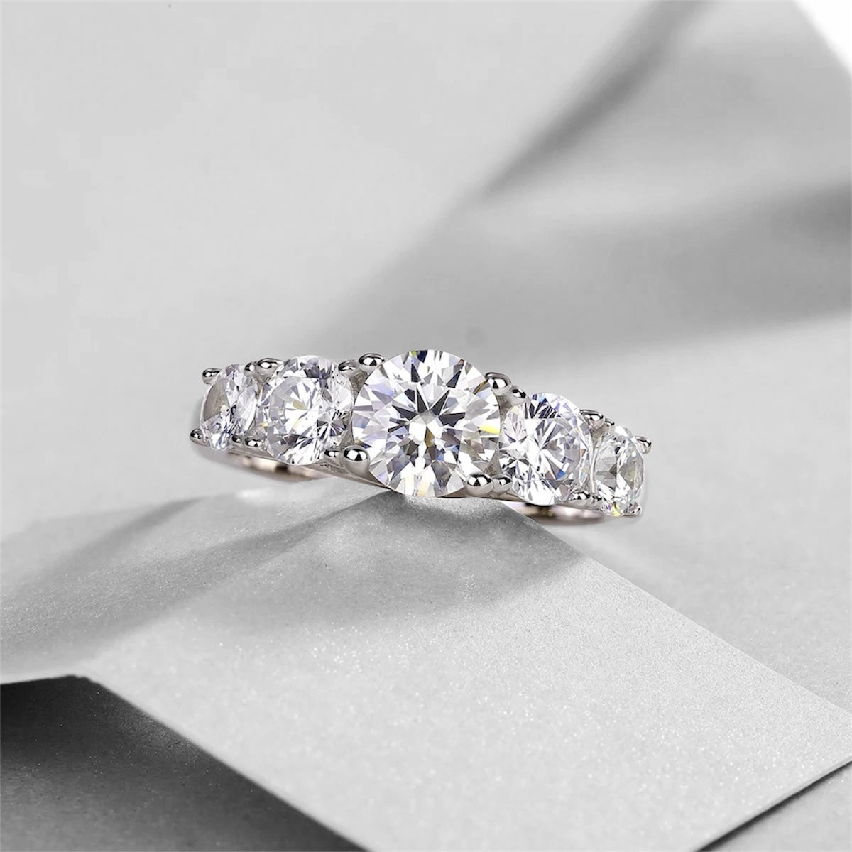 VVS Moissanite Diamond Five Stone Engagement Ring