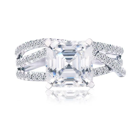 3.0ct Asscher Moissanite Diamond Split Twist Ring