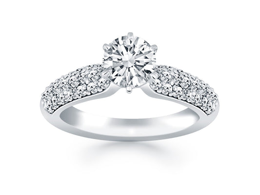 Triple Row Pave Diamond Engagement Ring