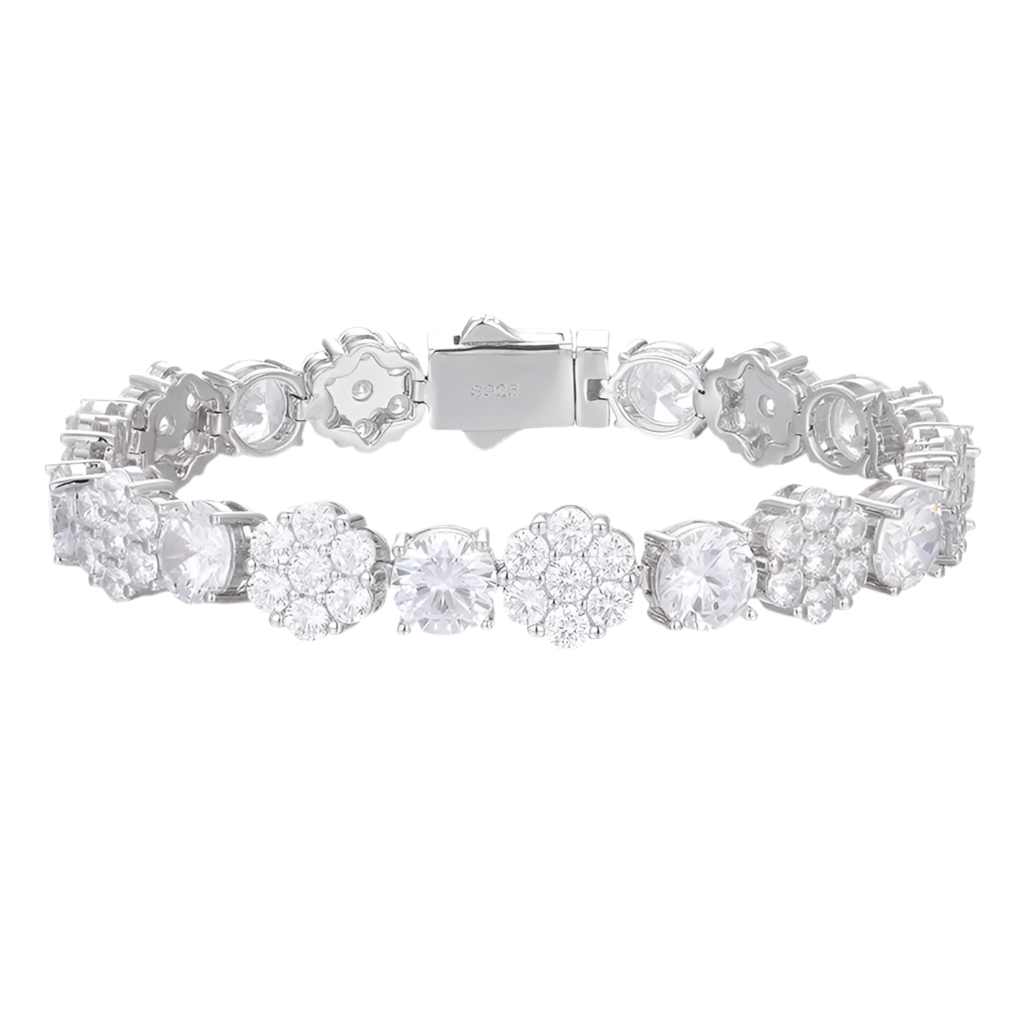 Moissanite Diamond Flower Cluster Link Chain Bracelet