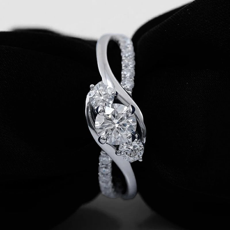 Three Stone Petite Moissanite Diamond Twisted Vine Ring