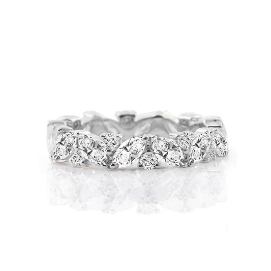 Marquise & Round Moissanite Diamond Leaf Band