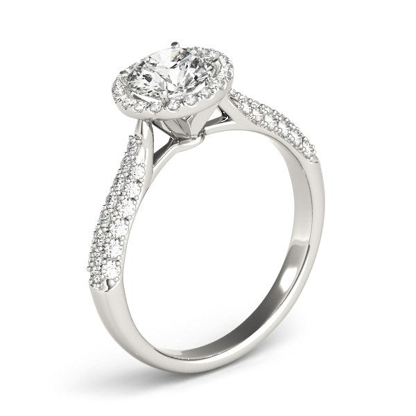 Halo Round Diamond Engagement Ring with Pave Band