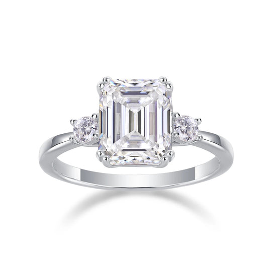 Emerald Cut VVS Moissanite Diamond Three Stone Ring