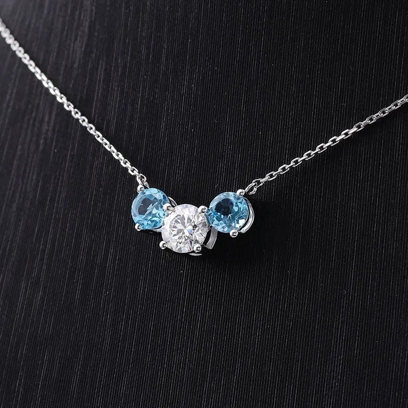 Round Cut Blue Moissanite Diamond Necklace