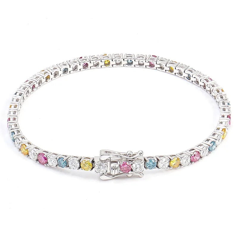 Multicolored Moissanite Tennis Bracelet in 10k Gold