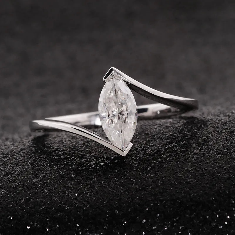 1.0ct Colorless Marquise Moissanite Ring