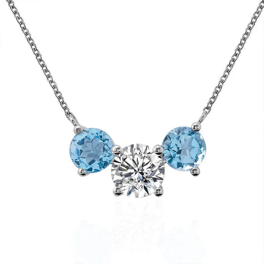 Round Cut Blue Moissanite Diamond Necklace