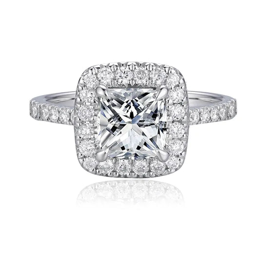 2ct Rectangular Cushion Moissanite Diamond Halo Engagement Ring