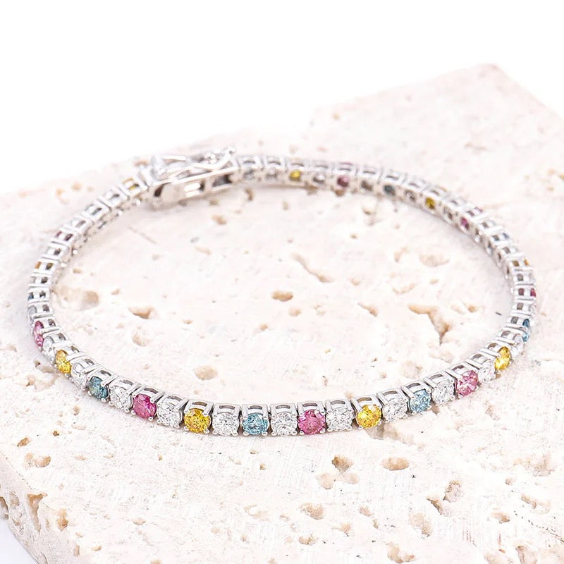 Multicolored Moissanite Tennis Bracelet in 10k Gold