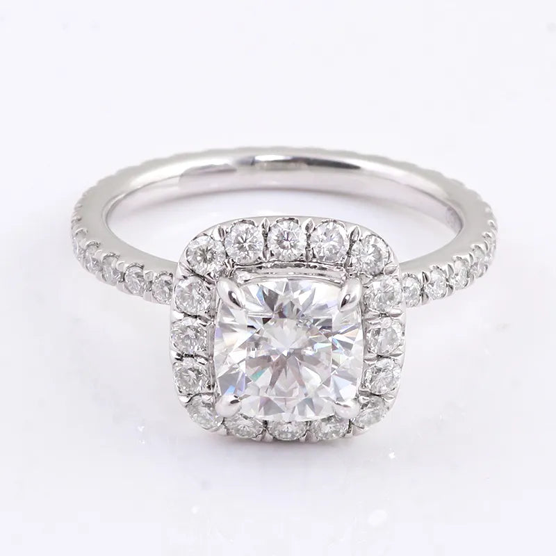 2ct Rectangular Cushion Moissanite Diamond Halo Engagement Ring