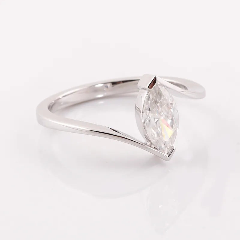 1.0ct Colorless Marquise Moissanite Ring