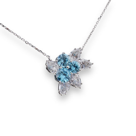 VVS Moissanite Diamond Blue and White Floral Necklace