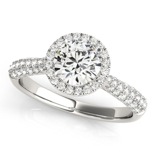 Halo Round Diamond Engagement Ring with Pave Band