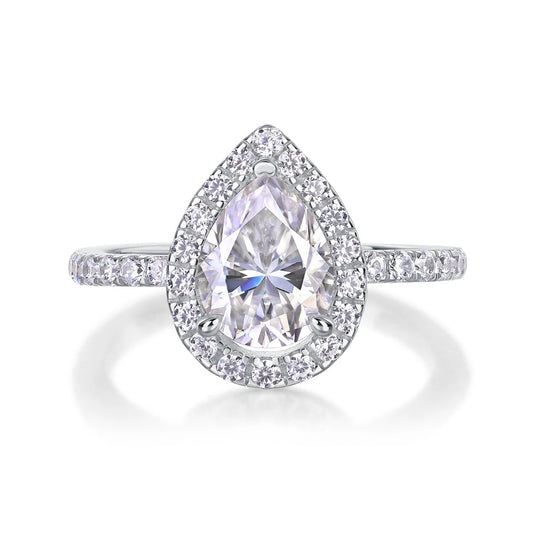 Pear Cut VVS Moissanite Diamond Halo Engagement Ring