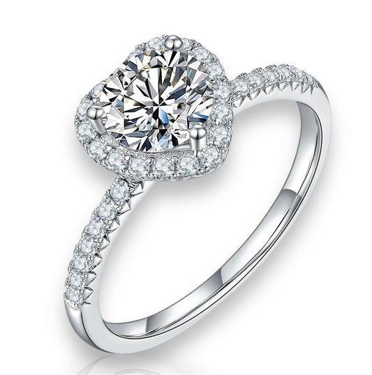 Halo Heart VVS Moissanite Diamond Ring