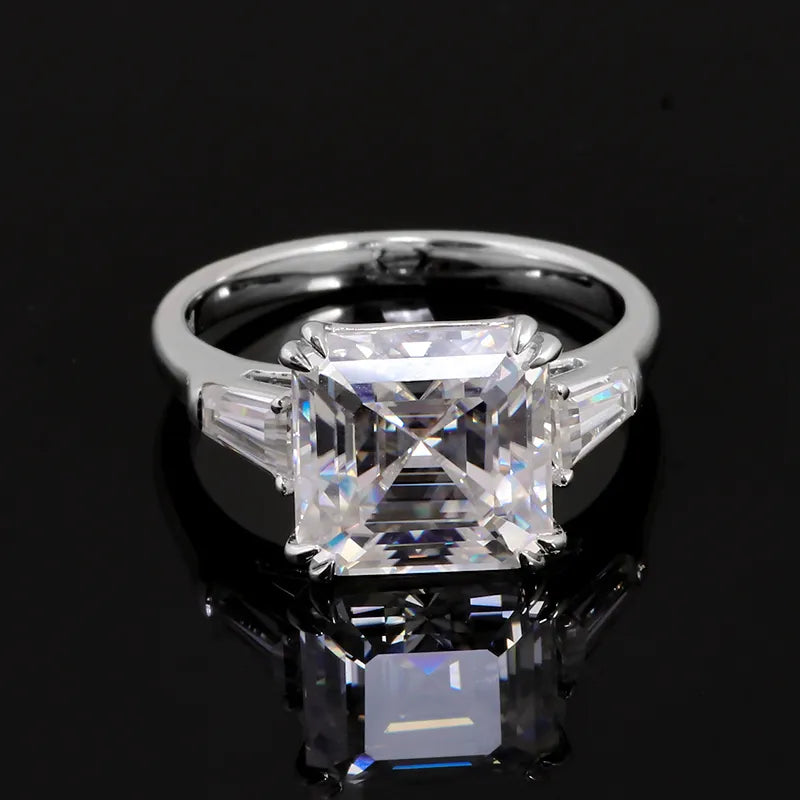 3.5ct Asscher & Baguette Cut Moissanite Diamond 3-Stone Ring