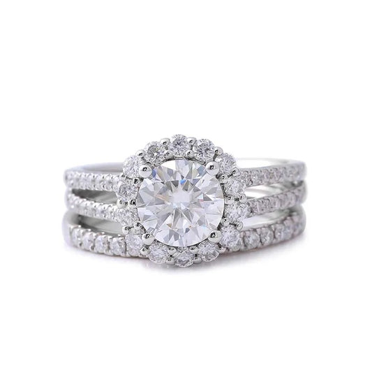 Premium Moissanite Diamond Three-Band Design Halo Ring