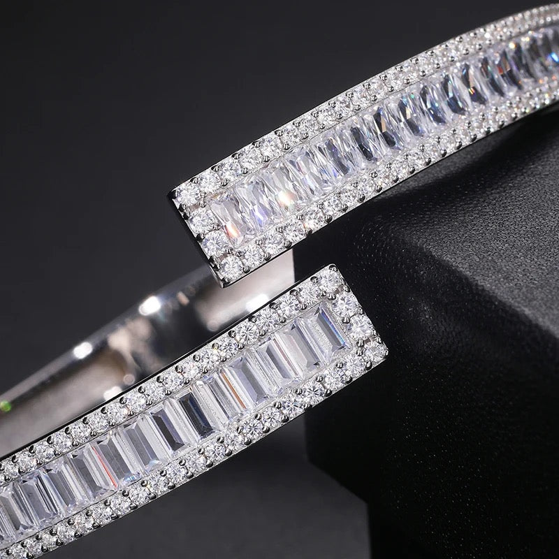 VVS Moissanite Diamond Baguette Bangle Bracelet