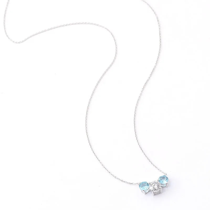 Round Cut Blue Moissanite Diamond Necklace