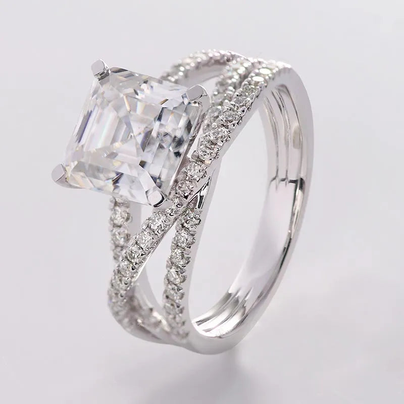 3.0ct Asscher Moissanite Diamond Split Twist Ring