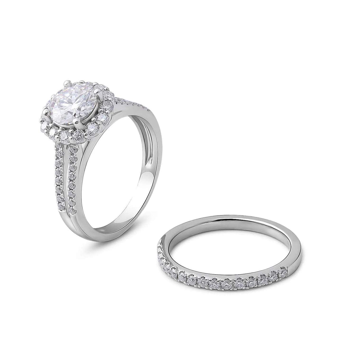 Premium Moissanite Diamond Three-Band Design Halo Ring