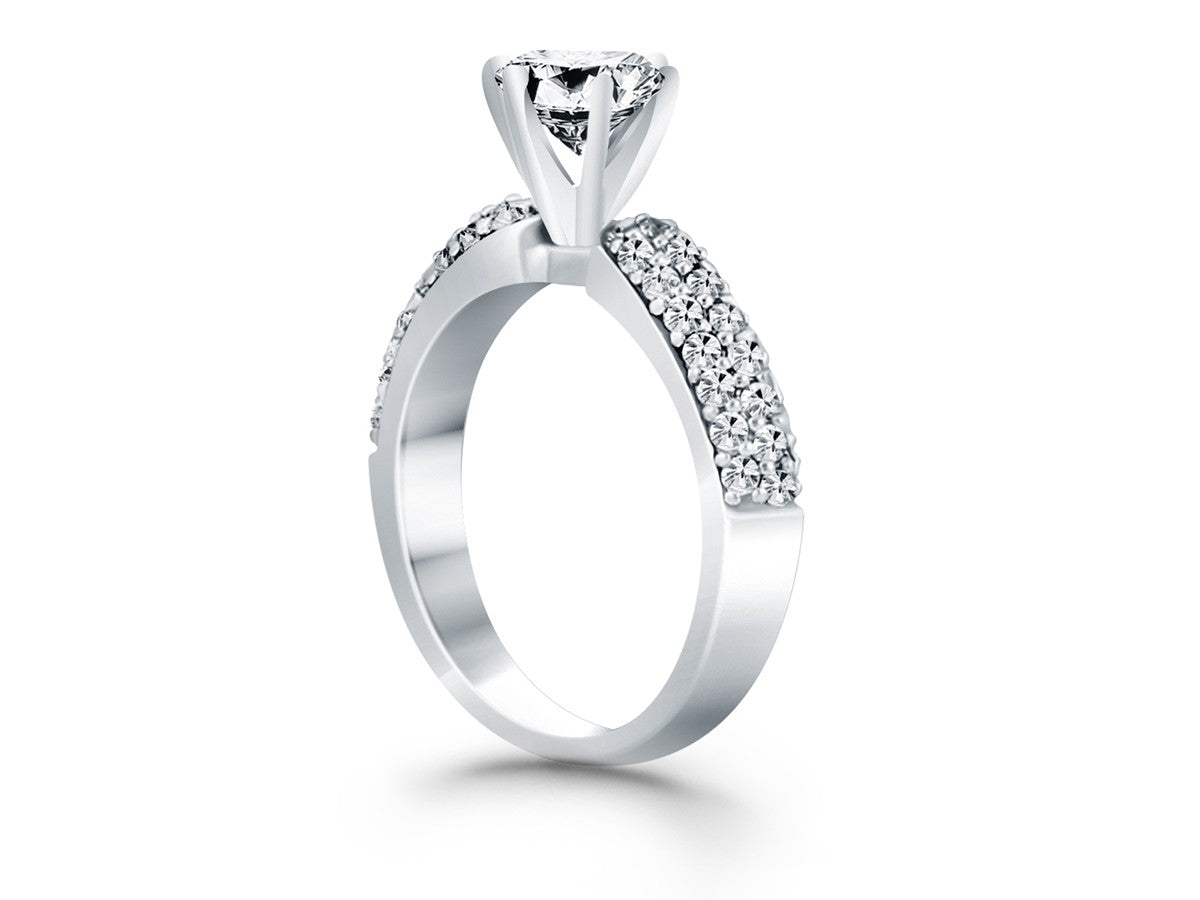 Triple Row Pave Diamond Engagement Ring