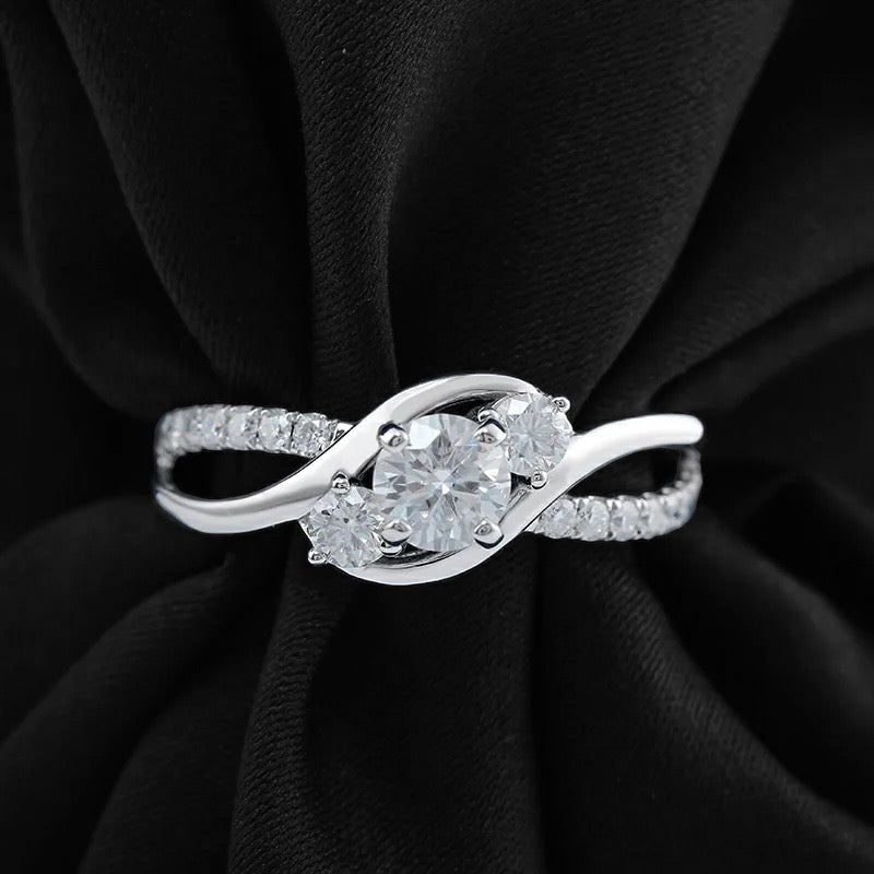 Three Stone Petite Moissanite Diamond Twisted Vine Ring